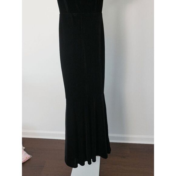Lulus Black Velvet Trumpet Maxi Dress | XS | V-Neck | Flutter Sleeve | Slit Gown - Picture 9 of 11